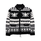 SHAGGY BOA EAGLE PATTERN ZIP CARDIGAN